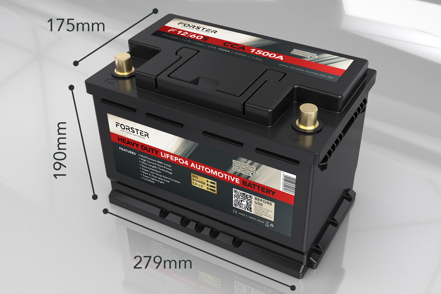 Forster 40AH 12.8V LIFEPO4 Heavy Duty Automotive Lithium Battery 1200a 240 x 174 x 190mm ~ 5.7.0kg PB-EQ 80AH