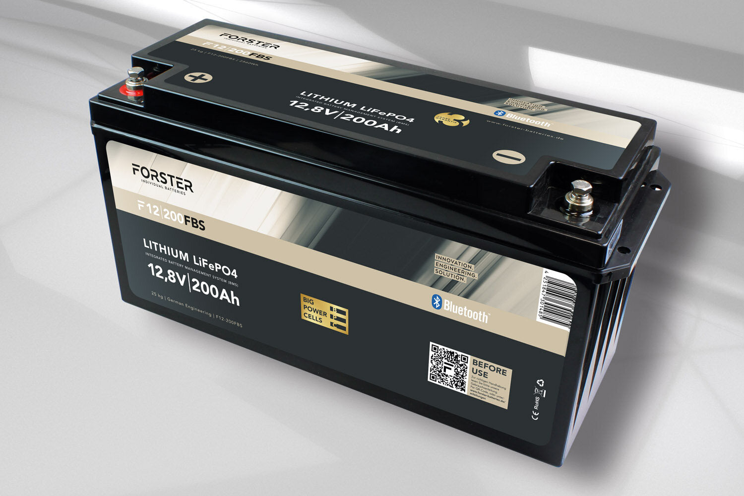Forster 12.8V Lithium 300AH LIFEPO4 Battery 200A-BMS with 500A Mess-Shunt Smart Bluetooth 3840Wh Action-