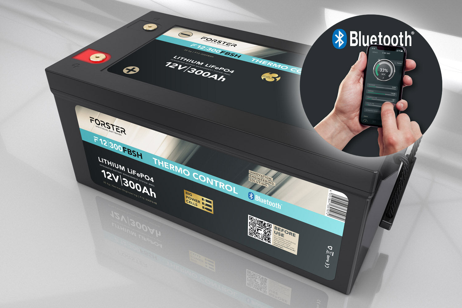 Forster 300AH 12.8V LIFEPO4 Thermo-Control 200a-BMS Smart Bluetooth 3840Wh
