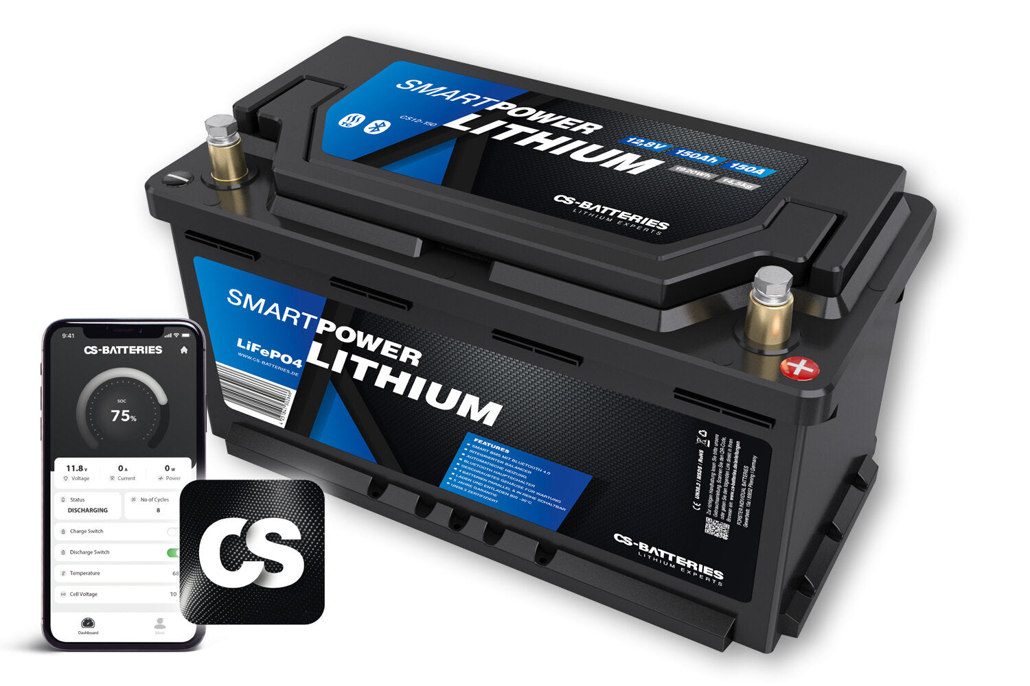 Αντίγραφο του CS 110AH | 12.8V | 1344Wh | Smart Power Lithium LifePO4 Μπαταρία με Bluetooth 4.0 | Ολοκληρωμένο 150A-300A BMS | Θέρμανση #1