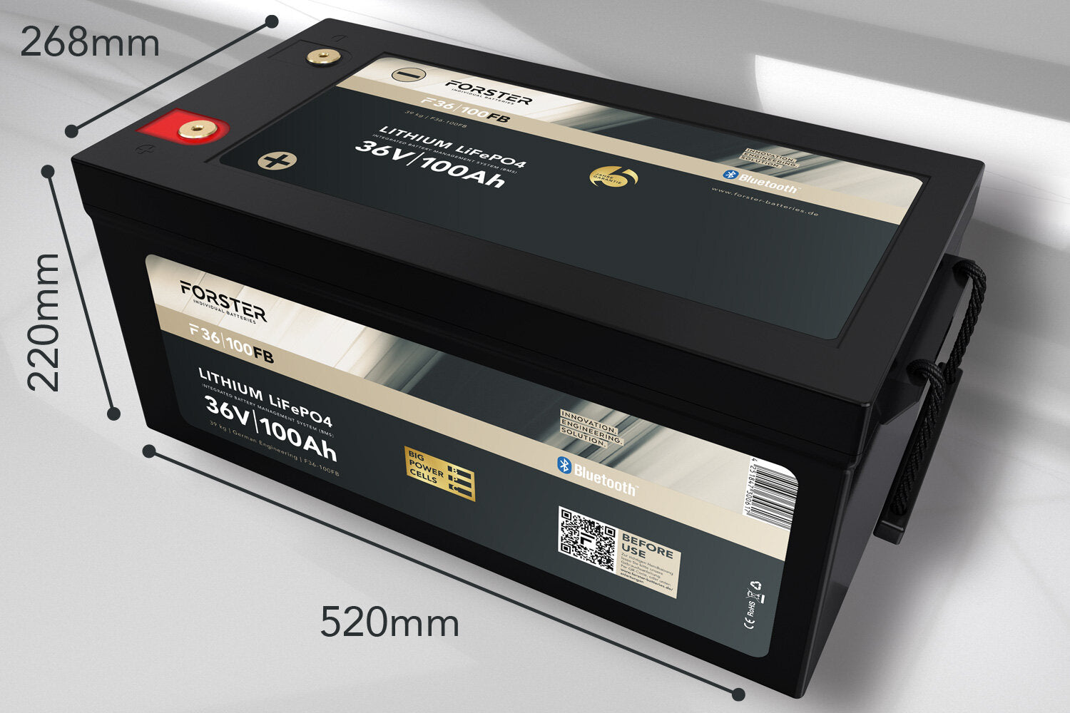 FORSTER 100Ah 38.4V Lithium LiFePO4 Fishing Battery BMS Smart Bluetooth IP67
