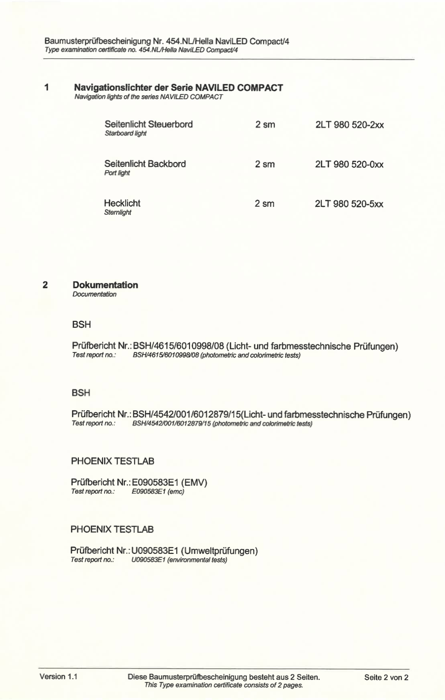 Hella NAVILED Compact BSH Steuerbord, weiss, Zweiadrig 2,5m