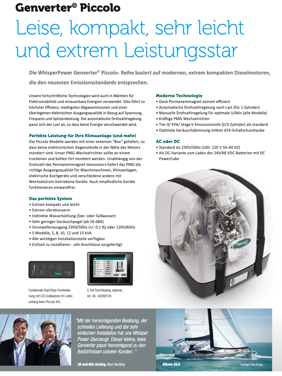 WhisperPower Dieselgenerator, autom Drehzahl, Genverter Piccolo 5