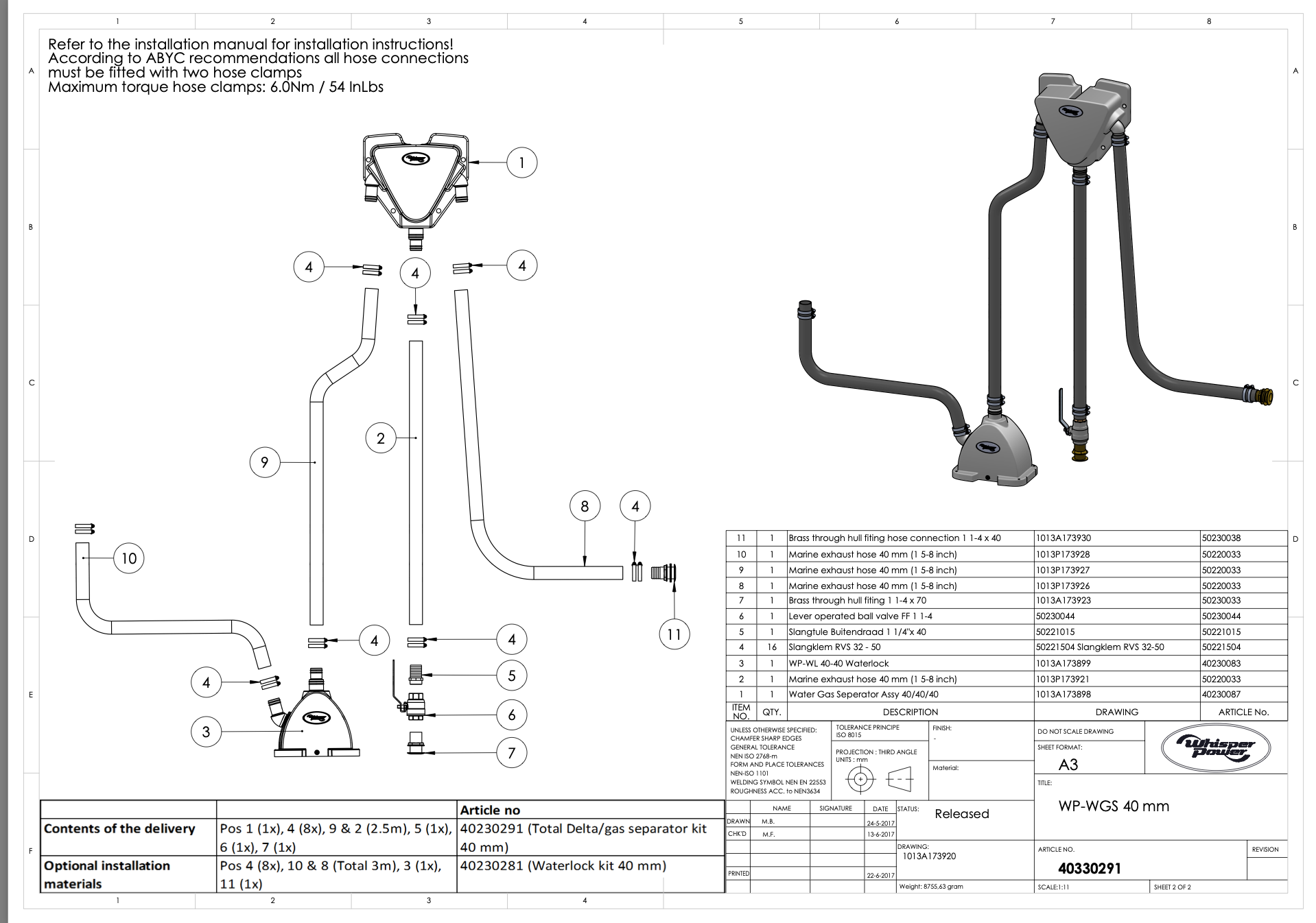 WhisperPower WP-WGS 40/40/40 Wasser-Gasabscheider Kit