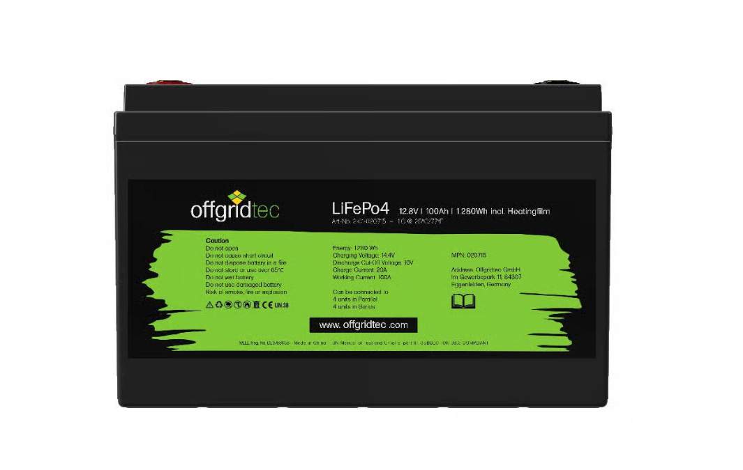 Offgridtec LifePo4 Akku 12/100 12,8V 100Ah mit BMS und Heizmatte 1280Wh