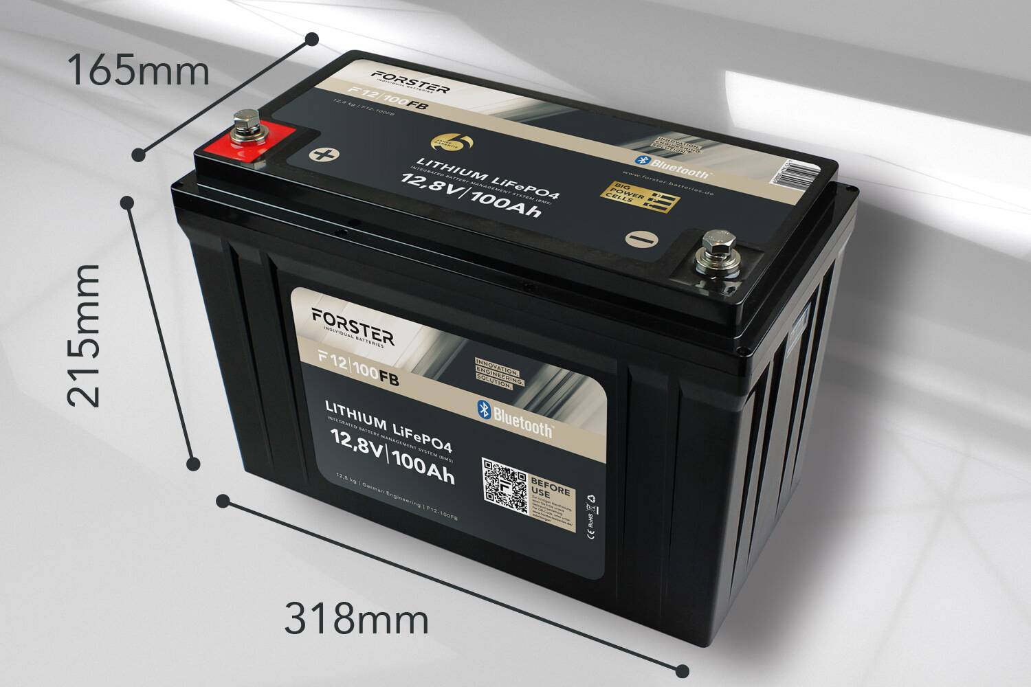 FORSTER 100Ah 12,8V Lithium Fishing Batterie | BMS | Smart Bluetooth | IP67