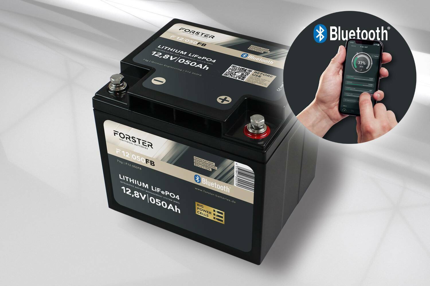 FORSTER 50Ah 12.8V Lithium Fishing Battery | BMS | Smart Bluetooth | IP67