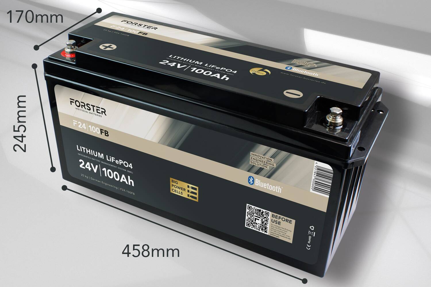 FORSTER 100Ah 25,6V Lithium Fishing Batterie BMS Smart Bluetooth IP67