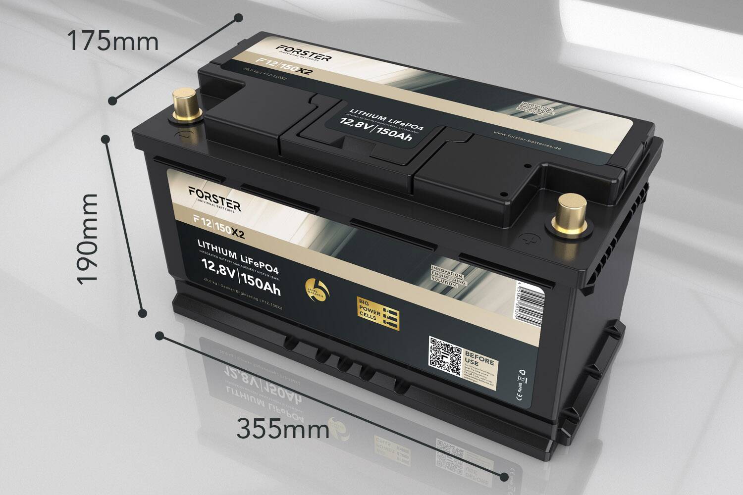 FORSTER 150Ah 12,8V Lithium LiFePO4 Premium Batterie | 200A-BMS-2.1 | Ducato Ford PSA | 1920Wh | IP67