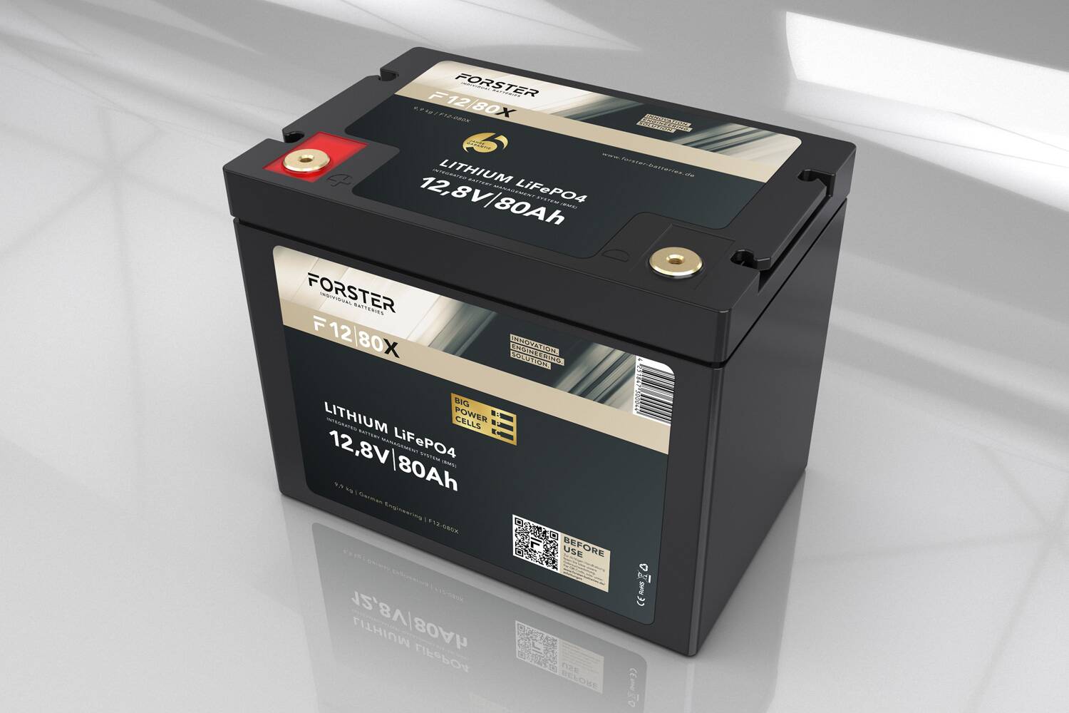 FORSTER 80Ah 12,8V LiFePO4 Premium Lithium Batterie, 200A-BMS-2.0