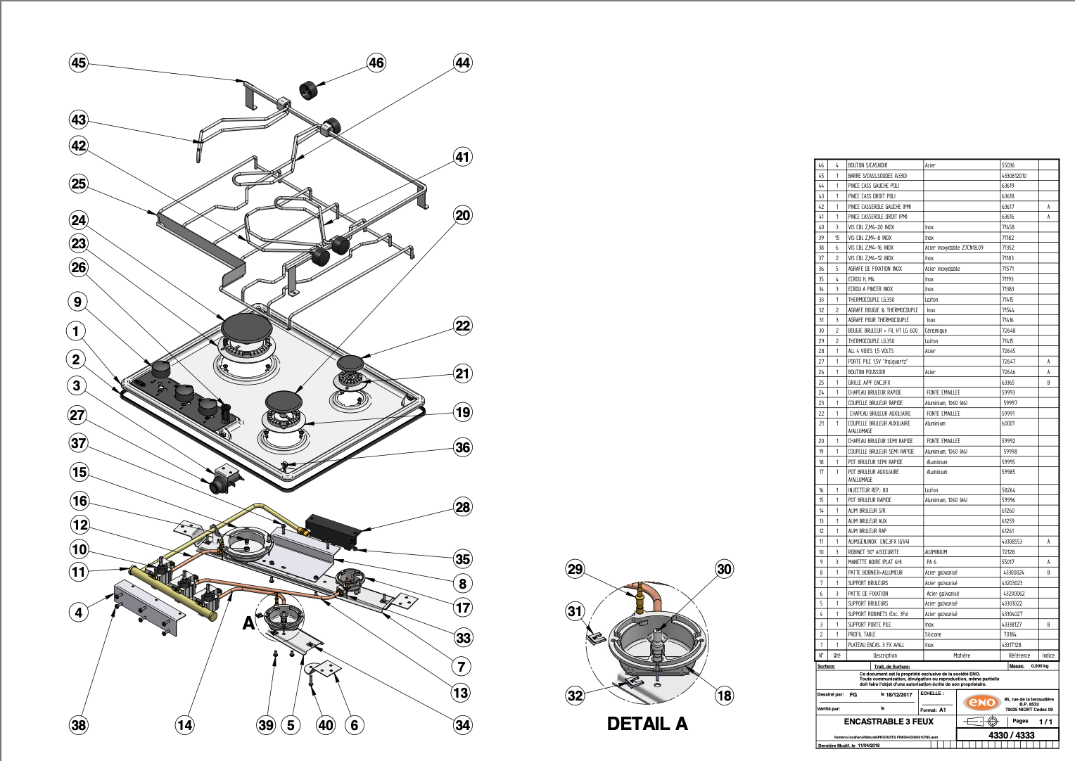 Eno KOS 3-flammiger Einbaukocher