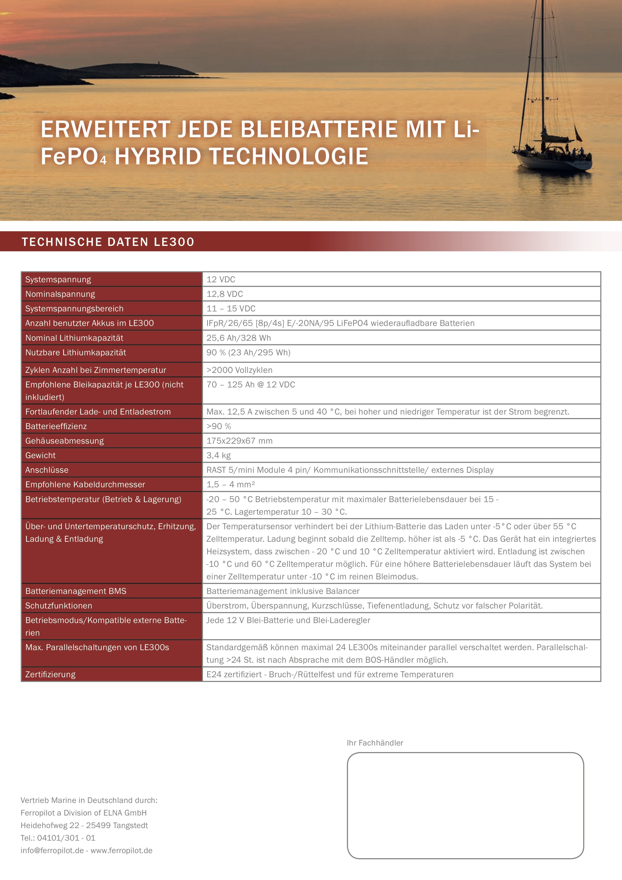 BOS LE300 lithium extension battery, block of 6