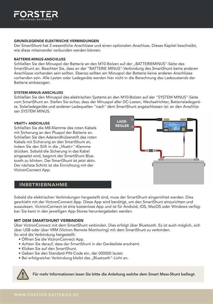 FORSTER 50Ah 51.2V LiFePO4 Premium Battery | 200A-BMS-2.0 | 500A Bluetooth measuring shunt | IP67