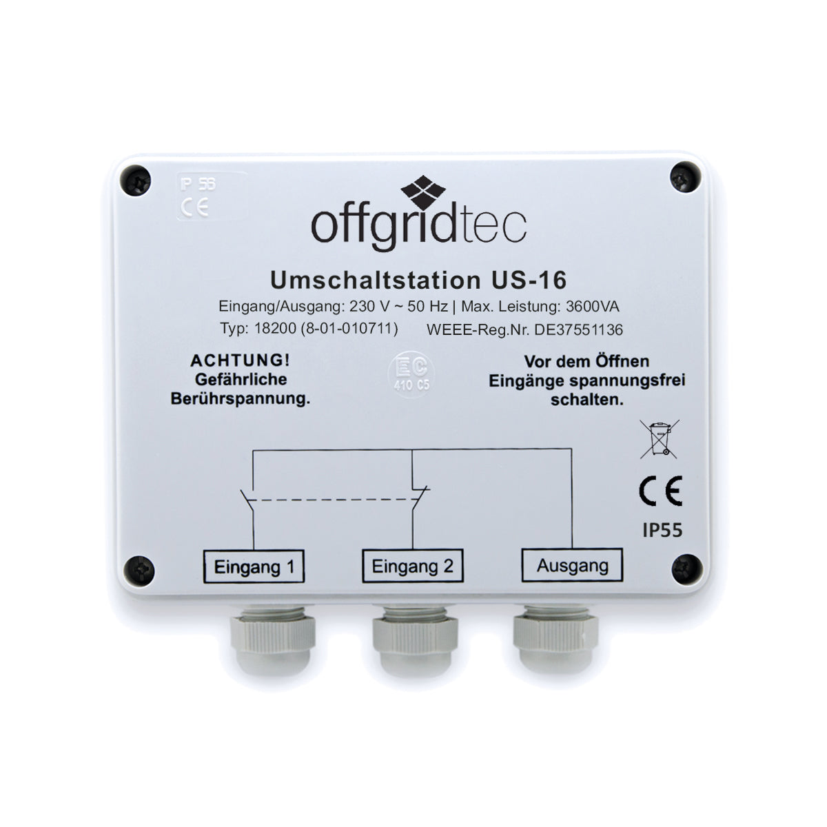 Umschaltstation für Netzvorrangschaltung USV Betrieb US-16 230V 16A 3600W