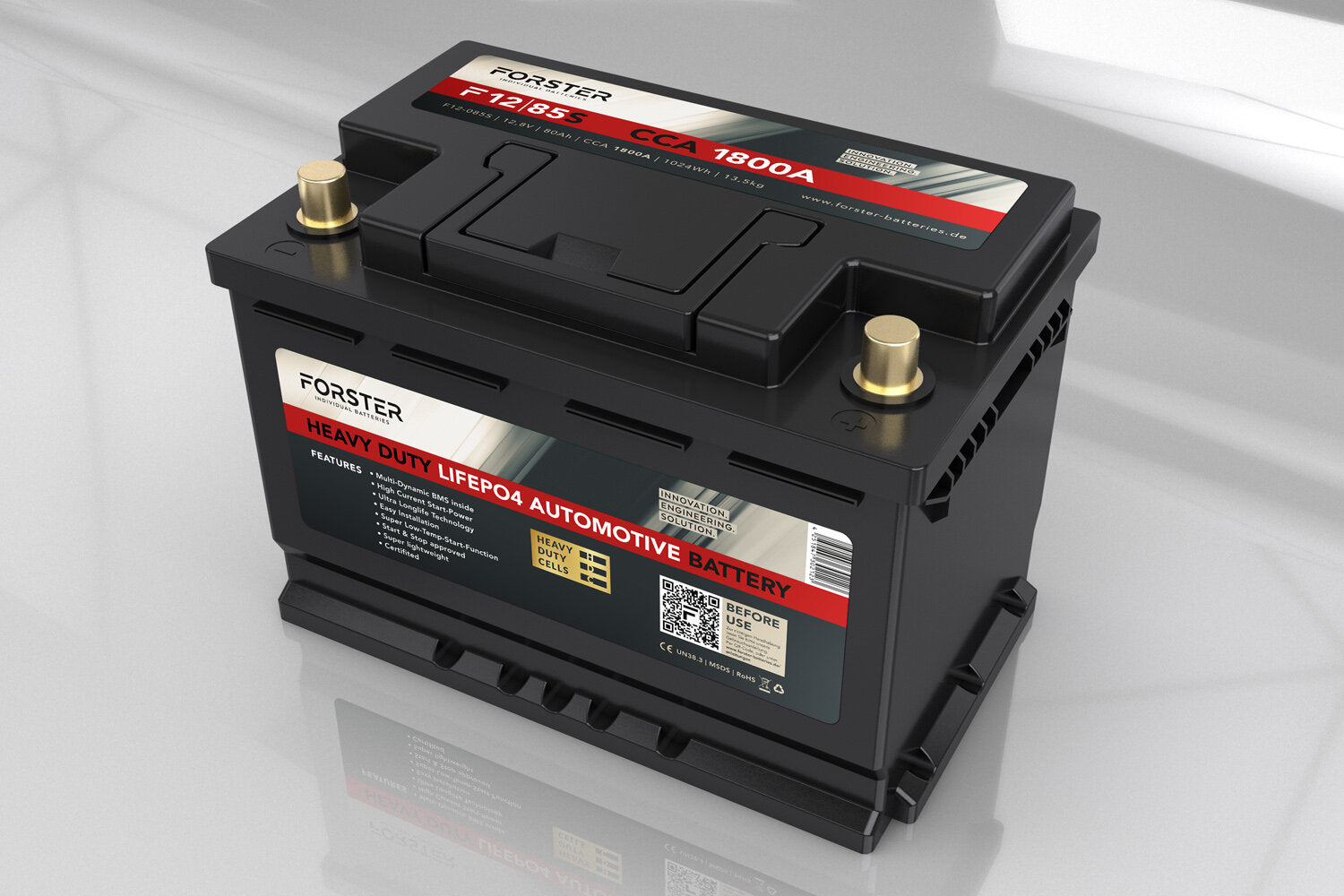 Forster 80AH 12.8V LIFEPO4 Heavy Duty Automotive Lithium Battery 1800a 352 x 174 x 190mm ~ 10.8kg PB-EQ 160AH