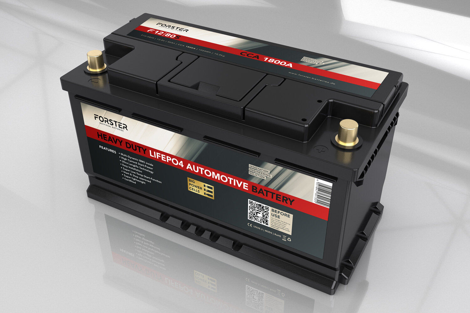 Forster 80AH 12.8V LIFEPO4 Heavy Duty Automotive Lithium Battery 1800a 352 x 174 x 190mm ~ 10.8kg PB-EQ 160AH