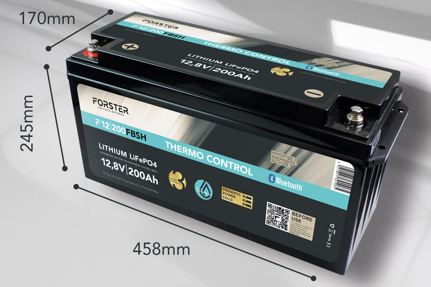 Forster 200AH 12.8V LIFEPO4 Thermo-Control 200A-BMS Smart Bluetooth 2560Wh