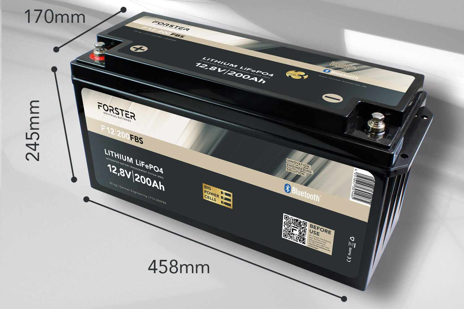 Forster 12.8V Lithium 300AH LIFEPO4 Battery 200A-BMS with 500A Mess-Shunt Smart Bluetooth 3840Wh Action-