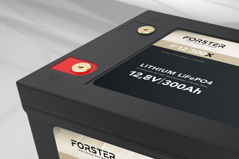 Forster 300Ah 12.8V LifePo4 Premium Battery 200A-BMS-2.0 500A Bluetooth Mess-Shunt 3840Wh IP67