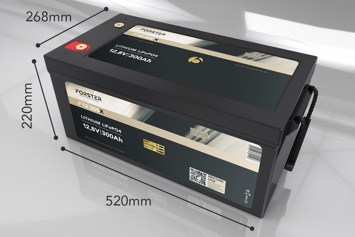 Forster 300AH 12.8V LIFEPO4 Premium Battery 200a-BMS-2.0 500A Bluetooth Mess-Shunt 3840WH IP67