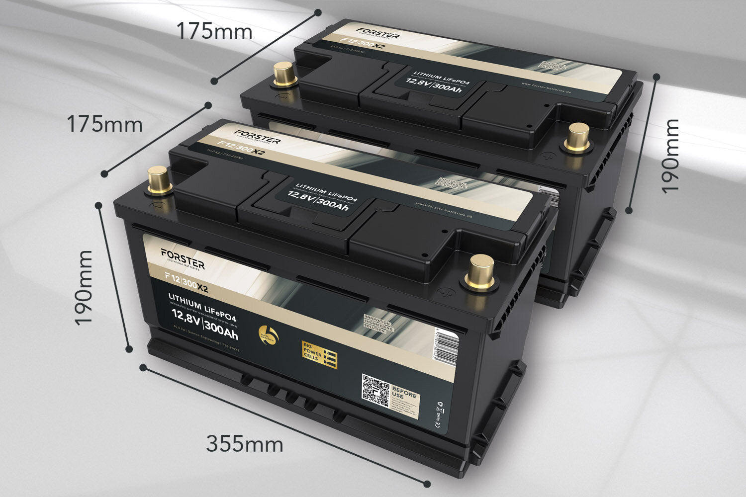 Forster 300AH 12.8V LIFEPO4 Premium Battery 200a-BMS-2.0 500A Bluetooth Mess-Shunt 3840WH IP67