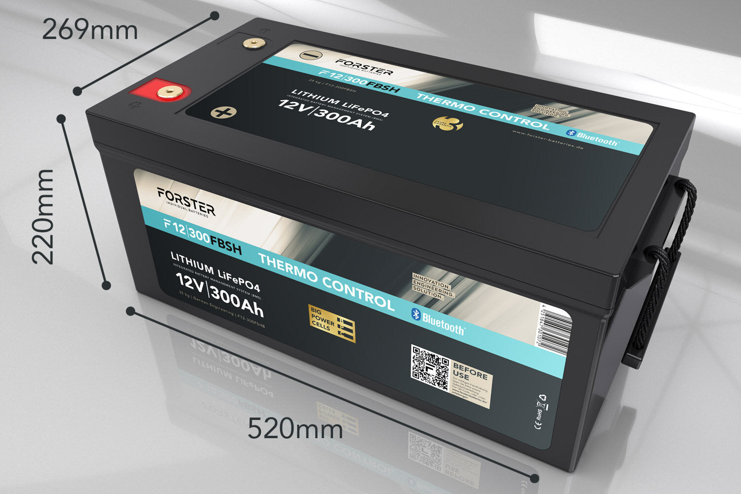 Forster 300AH 12.8V LIFEPO4 Thermo-Control 200a-BMS Smart Bluetooth 3840Wh