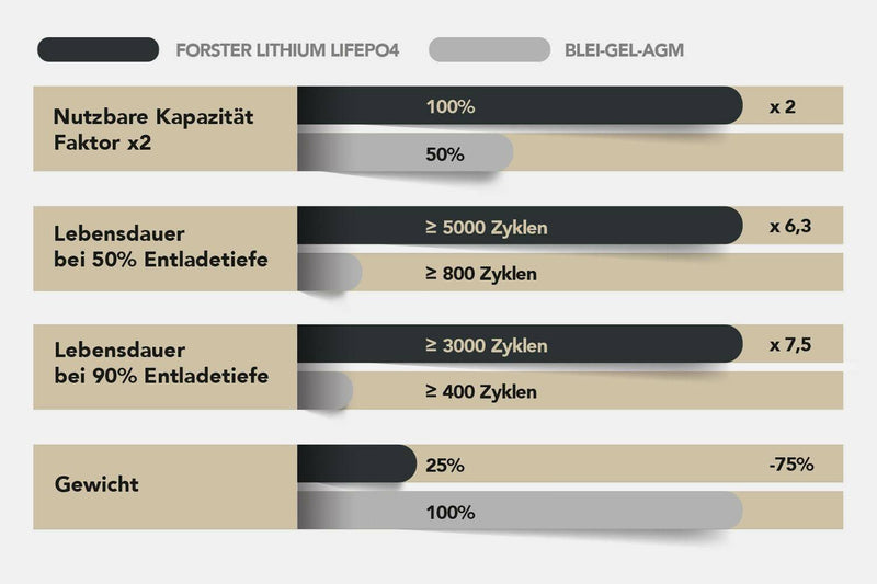 Forster 500A 12.8V Λιθίου LIFEPO4 Μπαταρία Premium | 300A BMS 2.0 | Ducato Ford PSA | 6400WH