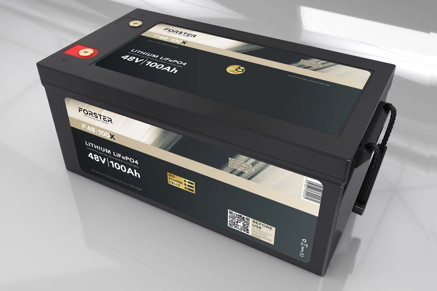 Forster 51.2V Lithium 100Ah Lifepo4 Premium Battery | 200A BMS 2.0 | 500a Bluetooth Mess-Shunt | 5120Wh | IP67