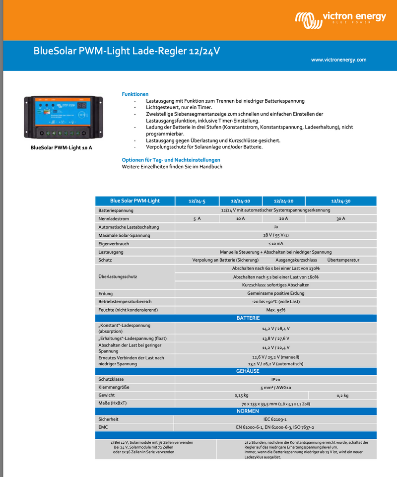 Ηλιακός ελεγκτής Victron BlueSolar PWM-Light 12/24V-5A