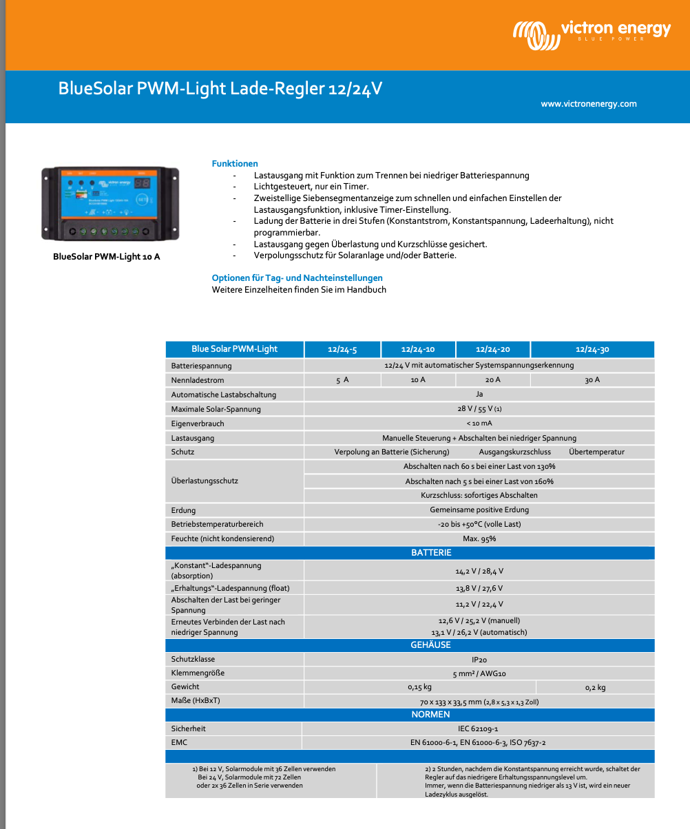 Victron BlueSolar PWM-Light 12 /24V-20A Solar Controller