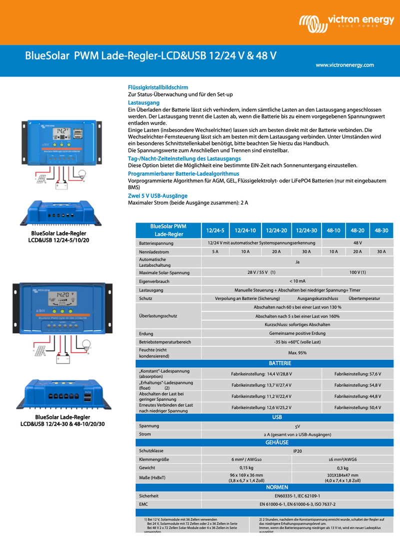 Victron BlueSolar PWM-LCD&USB 12/24V-5A Solarregler