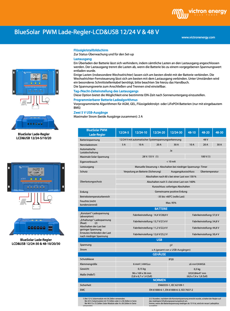 Victron BlueSolar PWM-LCD&USB 12/24V-10A Solarregler