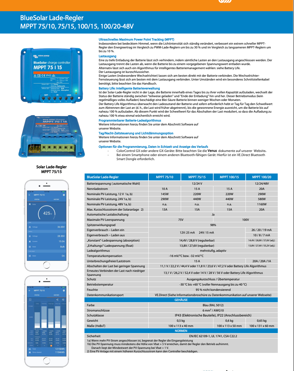 Victron BlueSolar MPPT 75/10 12V 24V 10A WITHOUT BLUETOOTH