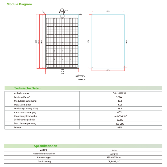 Offgridtec® ETFE-AL 120W V2 semi-flexible 18V solar panel 