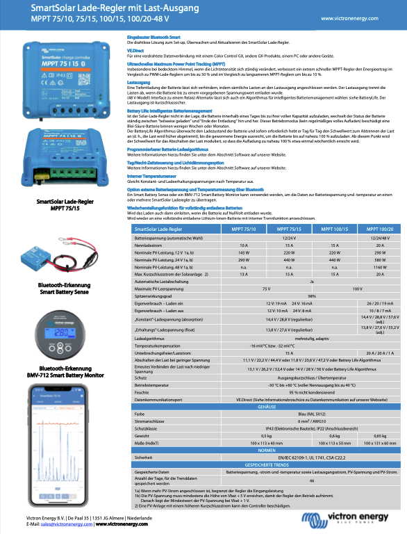 Victron Smartsolar MPPT 100/20 Bluetooth Integrated (έως 48 V)