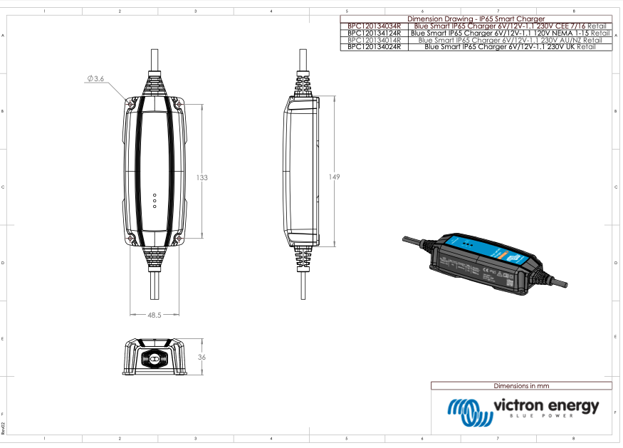Victron Blue Smart IP65 Φορτιστής 6V/12V-1.1 + DC Connector