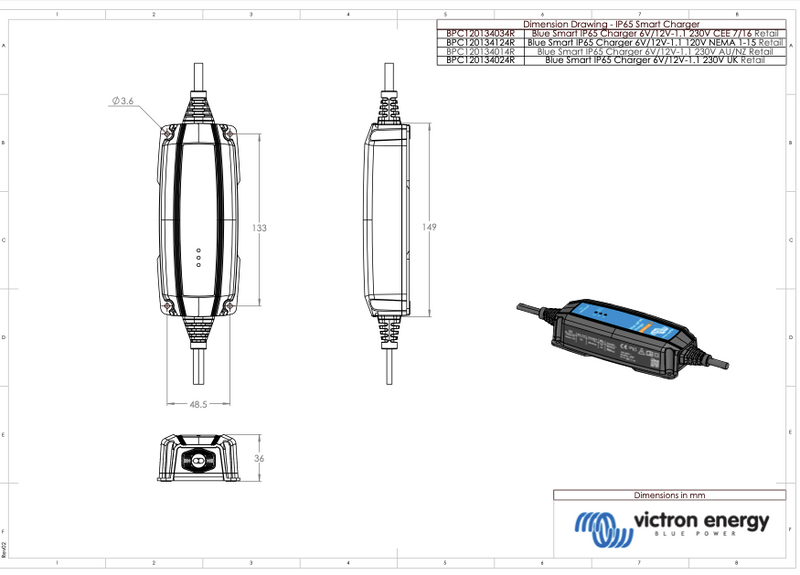 Victron Blue Smart IP65 Charger 6V/12V-1.1 + DC connector