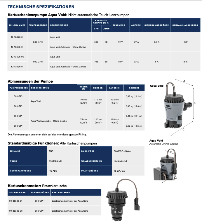 Johnson Aqua Void Ultima Bilge pump 800 GPH 12V
