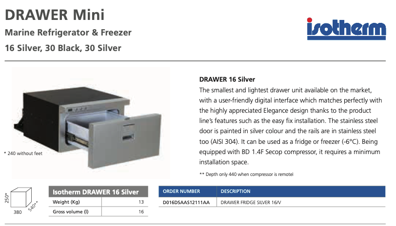 Isotherm DR16 Drawer Silver12/24V