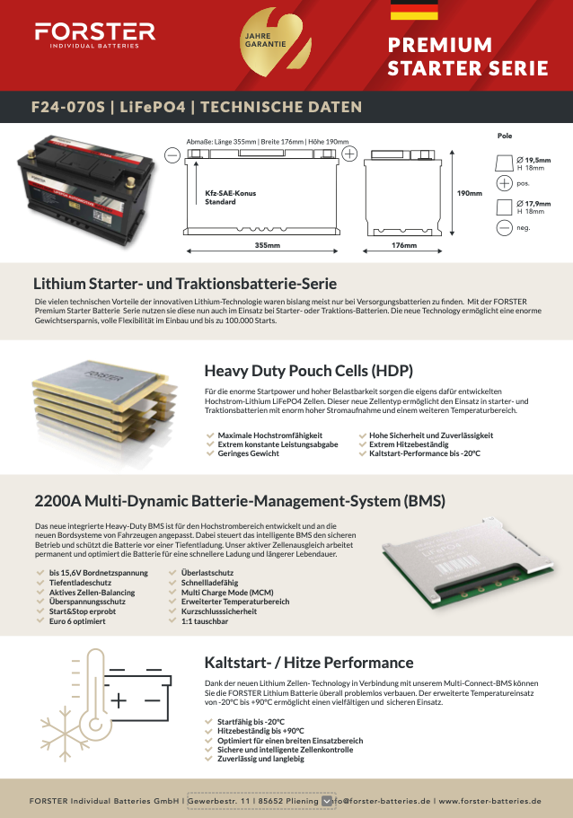 Copy of Forster 20Ah 12.8v Lifepo4 Heavy Duty Automotive Lithium Battery 600a 240 x 174 x 190mm, 4.3 kg PB-EQ 45AH #1