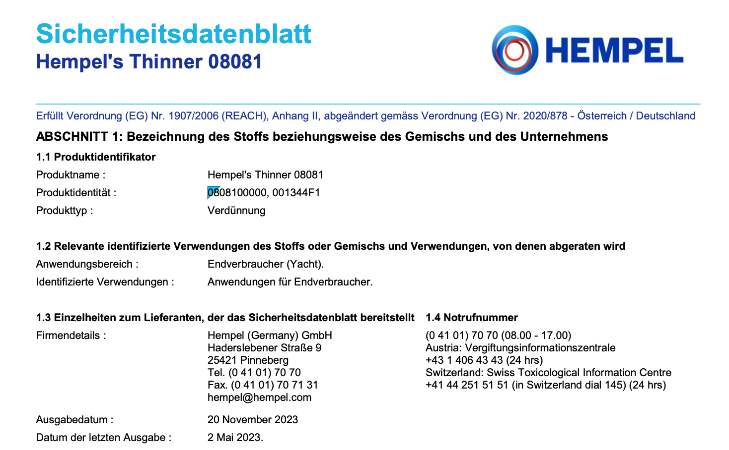 Hempel´s Thinner 808 (Nr.3), 0,75l
