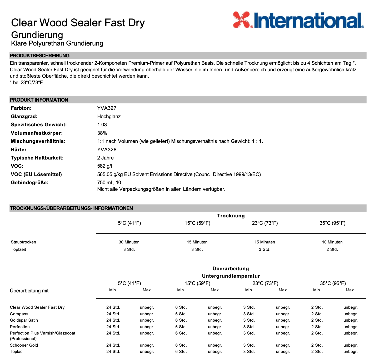 International Clear Wood Sealer, Basis 5l, 2 Komponenten
