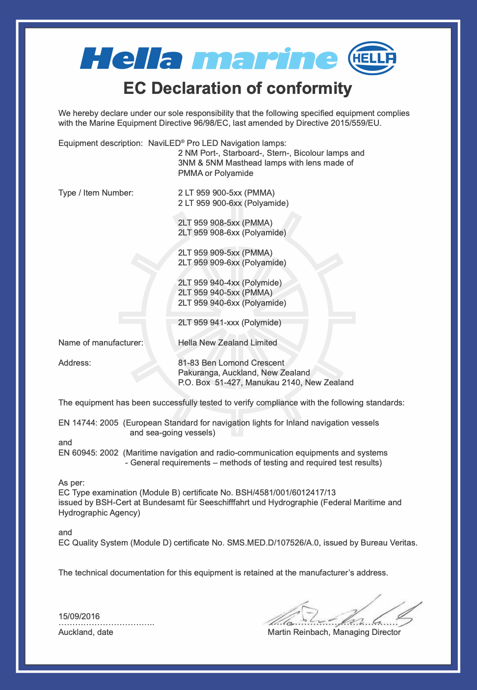 Hella NaviLED PRO Heck-Laterne, weißes Gehäuse, 3SM, BSH