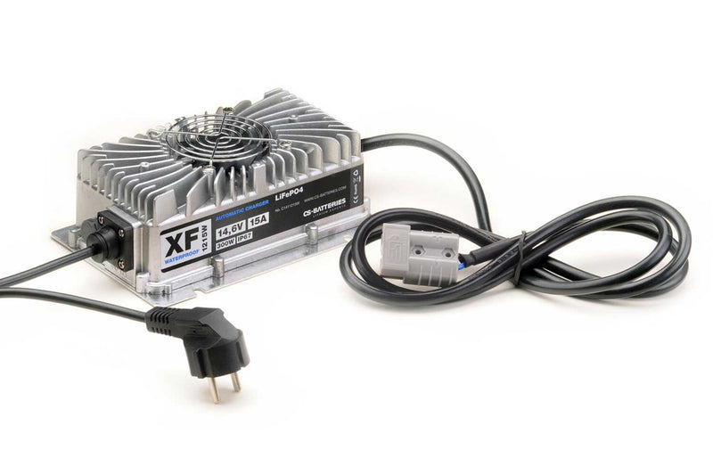 CS-ELECTRONIC XF1215W Automatik Waterproof LiFePO4 12V/15A Ladegerät im Metallgehäuse -300W- wasserdicht- IP67