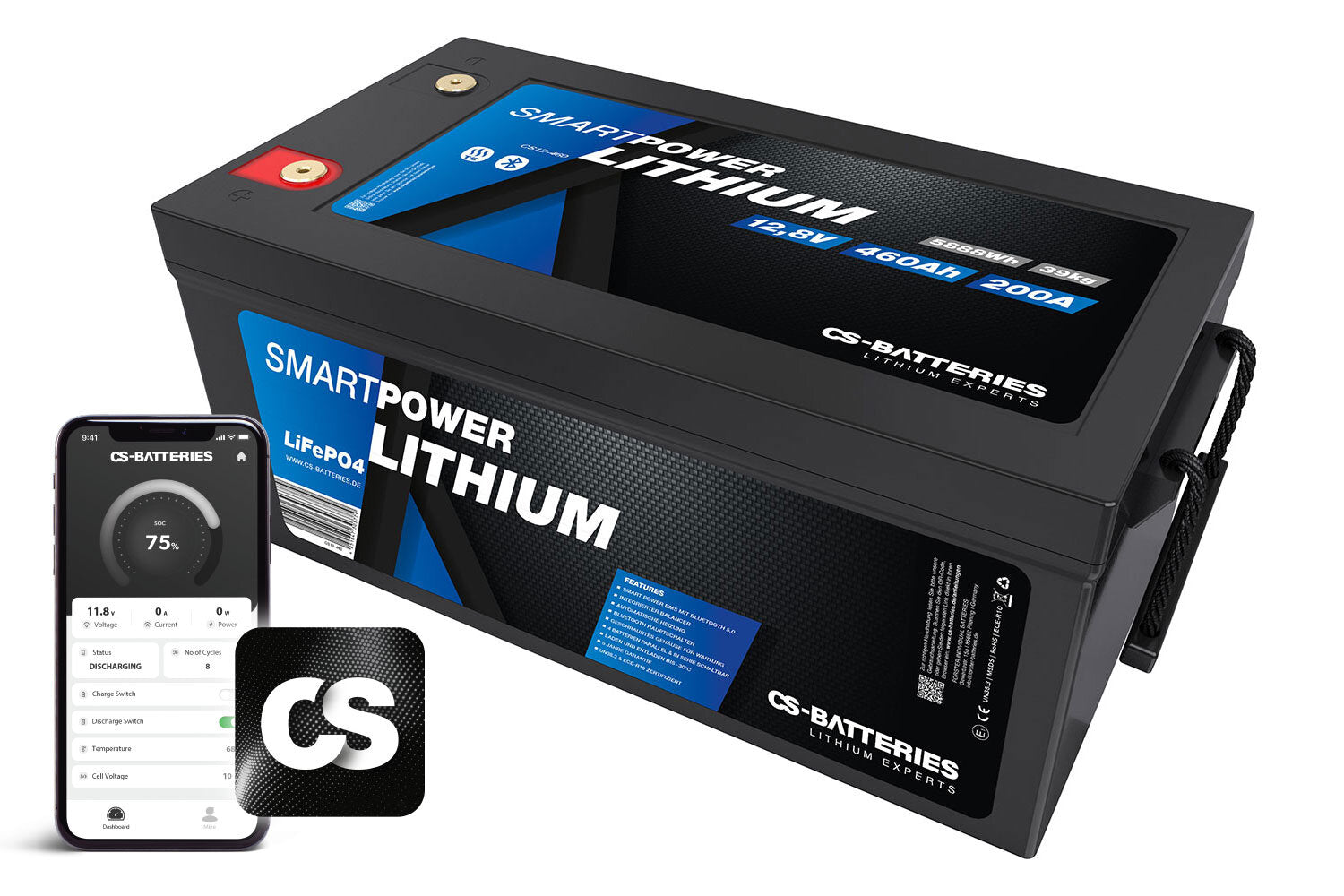 Forster CS 460Ah | 12,8V | 5888Wh | SMART POWER Lithium LiFePO4 Batterie mit Bluetooth 5.0 | integriertem 200A-400A BMS | Heizung