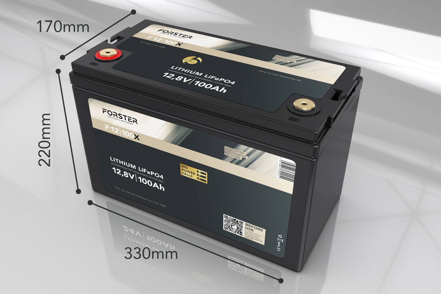 FORSTER 100Ah 12.8V LiFePO4 Premium Lithium Battery | 200A-BMS-2.0 | IP67