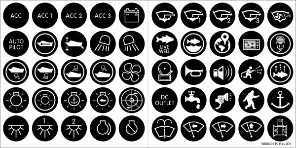 Blue Sea BS 4230 Label Kit (50 Icons) for illuminated switches/buttons