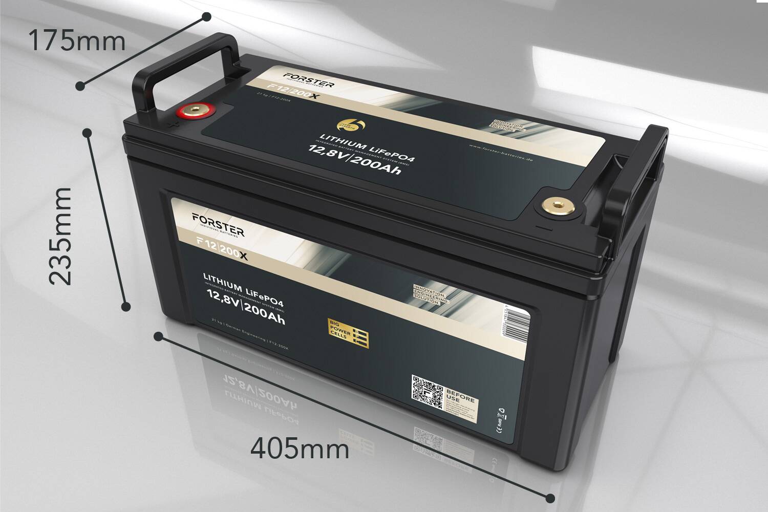 FORSTER 200Ah 12.8V LiFePO4 Premium Lithium Battery | 200A-BMS-2.0 | IP67