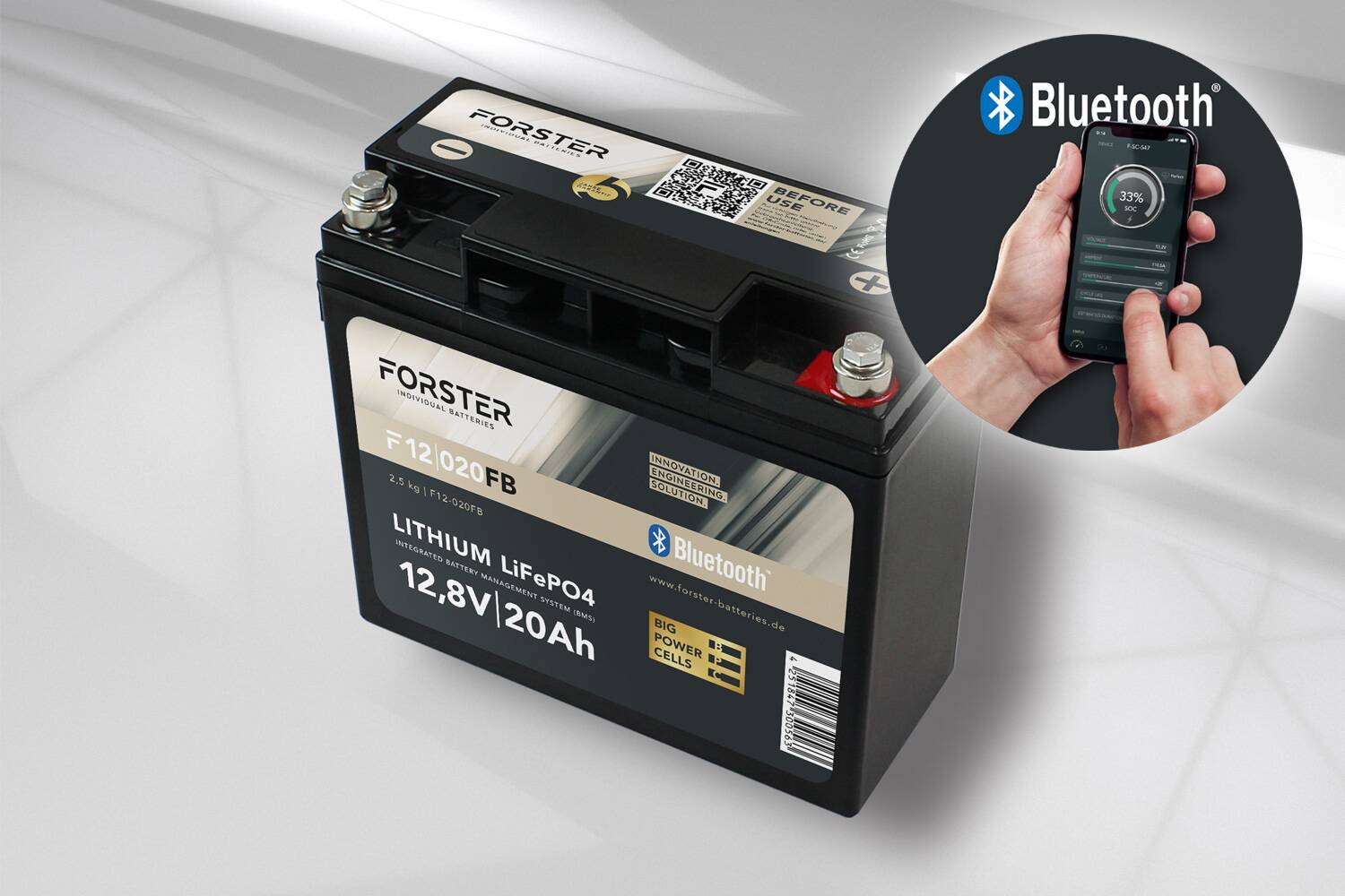 FORSTER 20Ah 12.8V Lithium Fishing Battery | BMS | Smart Bluetooth | IP67