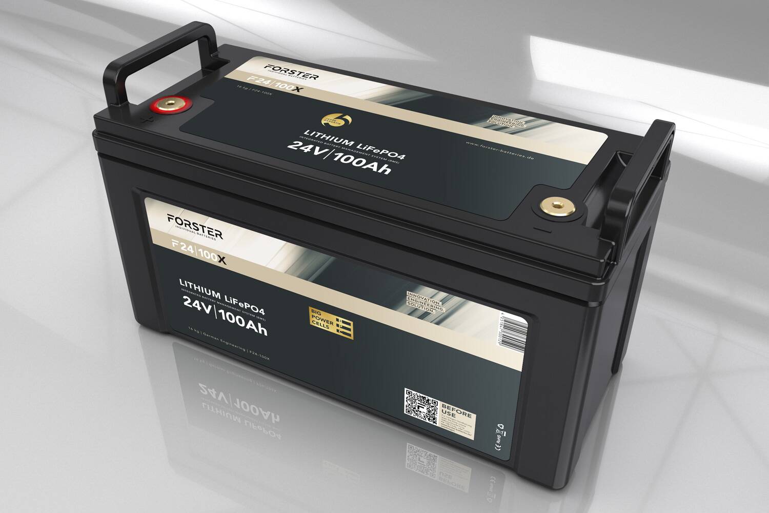 FORSTER 100Ah 25.6V LiFePO4 premium battery | 200A-BMS-2.0 | 2560Wh | IP67